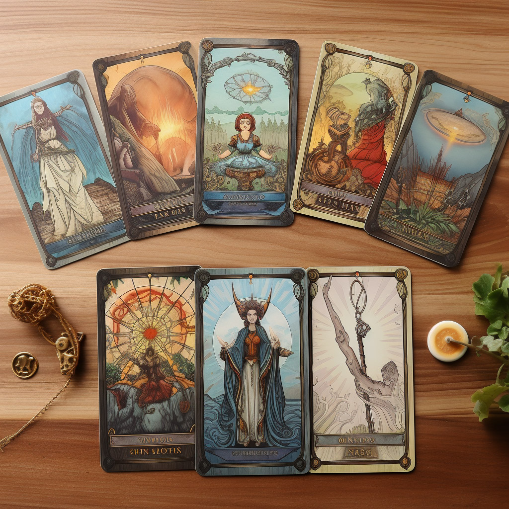 Cartes de tarot disposees sur une table